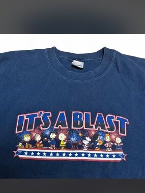 Peanuts Navy Blue Tee with Red & White 'It's a Blast' Graphic